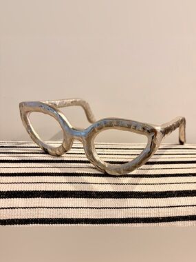 Decorative Cat-Eye Glasses Sculpture in Metallic Silver
